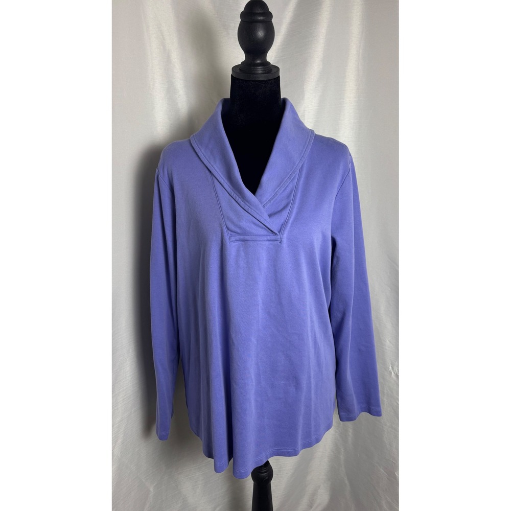 L.L. Bean Pullover Top Women XL Regular Purple Excellent Shawl Collar Cotton